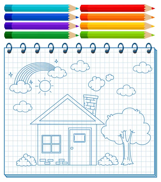 落書きスケッチのデザインと色鉛筆のイラストのノート — ストックベクタ