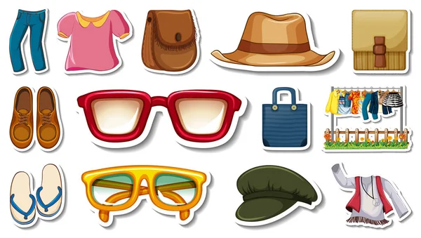 Sticker Set Van Kleding Accessoires Illustratie — Stockvector