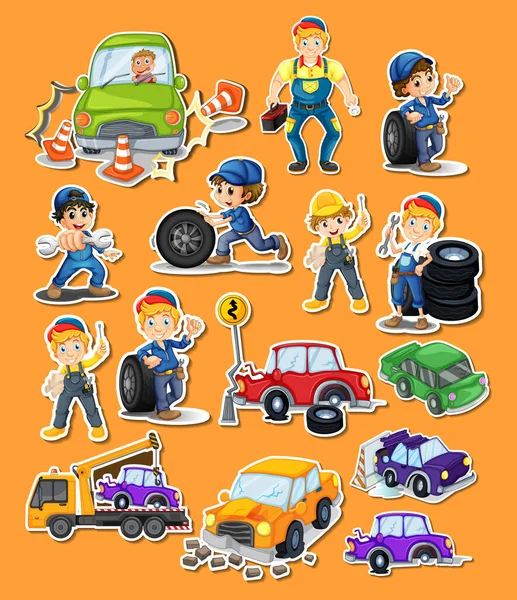 Sticker set of professions characters and objects illustration