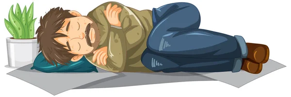 Homeless Viejo Hombre Durmiendo Dibujo Animado Carácter Ilustración — Vector de stock