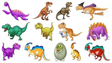 Beyaz arka plan illüstrasyon üzerinde birçok dinozorlar