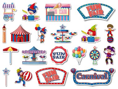 Eğlence parkı çıkartması ve eğlenceli nesneler çizimi