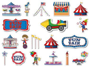 Eğlence parkı çıkartması ve eğlenceli nesneler çizimi