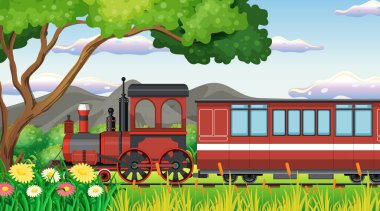 Doğal sahne illüstrasyonlu tren