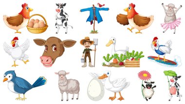 Beyaz arkaplandaki çiftlik hayvanları