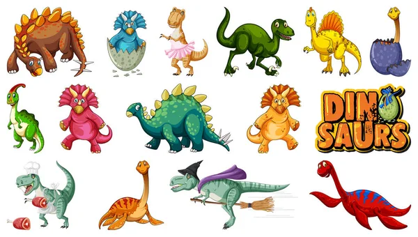 Many Dinosaurs White Background Illustration — Stock Vector