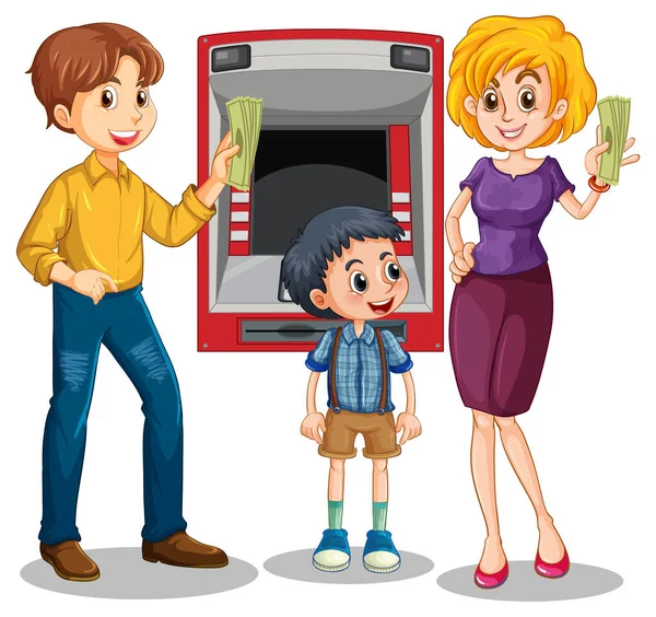 Atm Machine People Cartoon Character Illustration — Stok Vektör