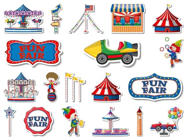 Eğlence parkı çıkartması ve eğlenceli nesneler çizimi