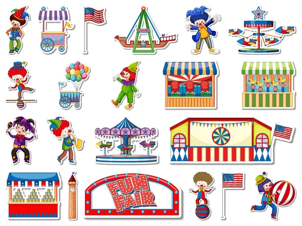 Sticker Set Amusement Park Fun Fair Objects Illustration — ストックベクタ