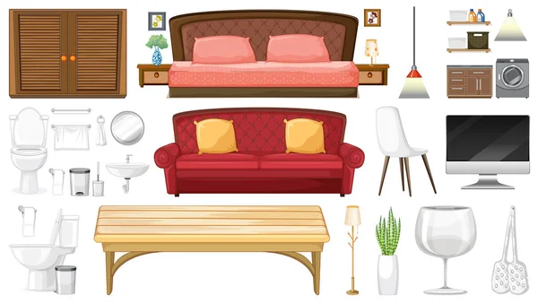 Furniture Household Appliances White Background Illustration — Image vectorielle