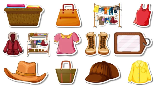 Sticker Set Clothes Accessories Illustration — Stockový vektor