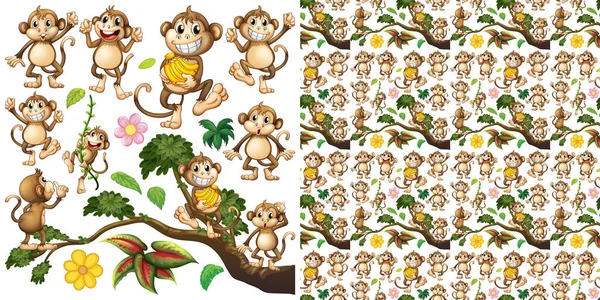 Płynne Tło Cute Małpy Ilustracji — Wektor stockowy