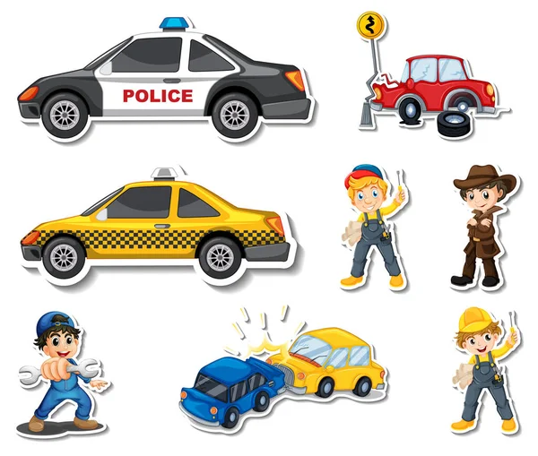 Sticker Set Professions Characters Objects Illustration — ストックベクタ