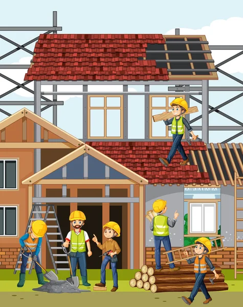 İşçi illüstrasyonlu inşaat alanı