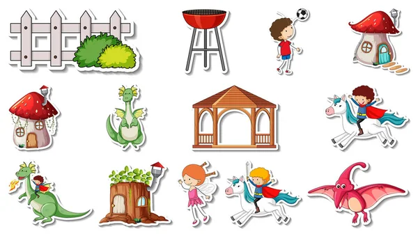 Sticker Set Fantasy Fairy Tale Cartoon Characters Illustration Vetores De Bancos De Imagens Sem Royalties