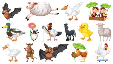 Beyaz arkaplandaki vahşi hayvanlar