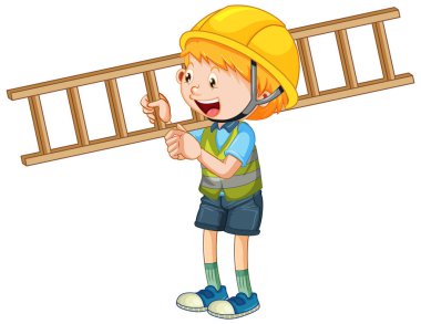 İnşaat işçisi çizimi giyen bir çocuk.