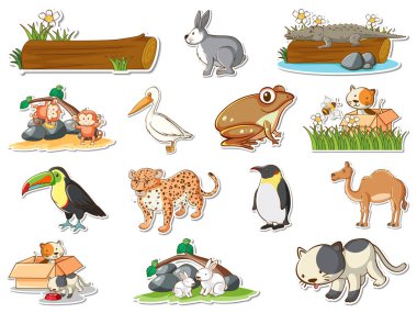 Vahşi hayvanların karikatür çizimleri.