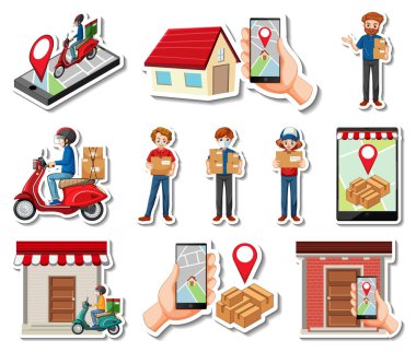 Teslimat nesneleri ve çizgi film karakterleri çizimleri etiketi