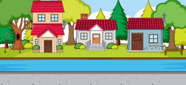 Scene with buildings along the river illustration