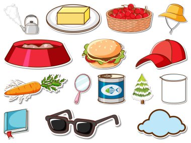 Sticker set of mixed daily objects illustration