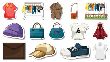 Etiket seti kıyafet ve aksesuar çizimi