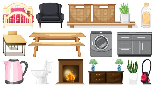 Many Furnitures Home Appliances Illustration — Vector de stock