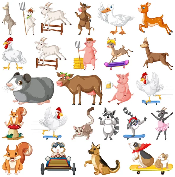 Set Diversi Bambini Illustrazione Animali — Vettoriale Stock