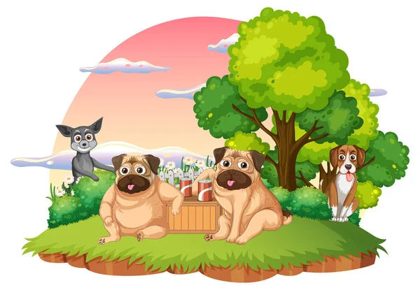 Domestic Animals Park Scene Illustration — Stock Vector