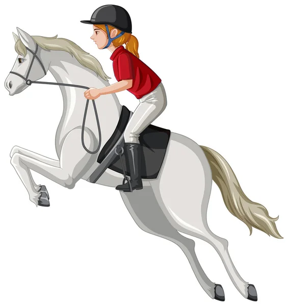 Seorang Wanita Menunggang Kuda Dengan Ilustrasi Latar Belakang Putih - Stok Vektor