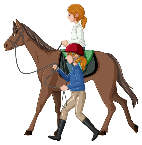 Esporte Equestre Com Menina Líder Cavalo Ilustração — Vetor de Stock