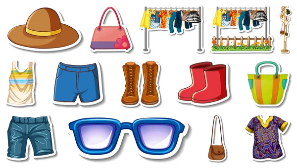 Etiket seti kıyafet ve aksesuar çizimi