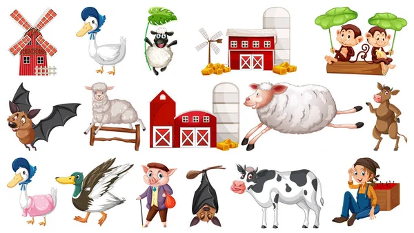 Boerderijdieren Witte Achtergrond Illustratie — Stockvector