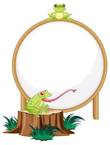 Κενή Ξύλινη Πινακίδα Βάτραχο Στην Απεικόνιση Στυλ Κινουμένων Σχεδίων — Διανυσματικό Αρχείο