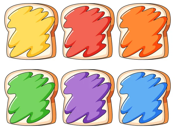 Pain Avec Différentes Confitures Saveur Sur Illustration Supérieure — Image vectorielle