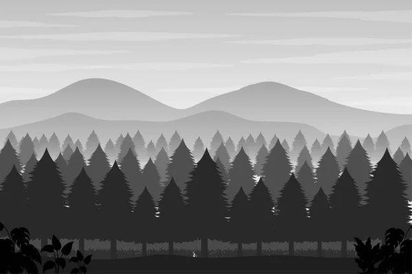 Silhouette Σκιά Του Δάσους Εικονογράφηση Σκηνή — Διανυσματικό Αρχείο