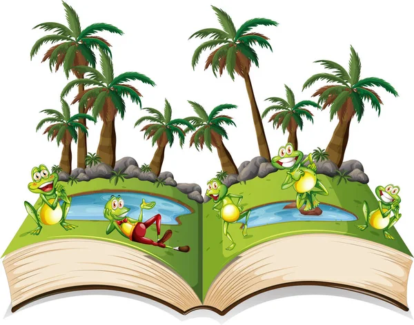 Storybook Frogs Pond Illustration — Stok Vektör