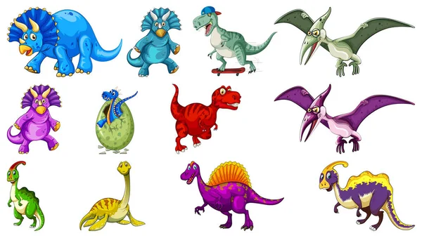 Nombreux Dinosaures Sur Fond Blanc Illustration — Image vectorielle