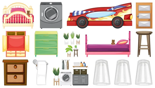 Furniture Household Appliances White Background Illustration — Vetor de Stock