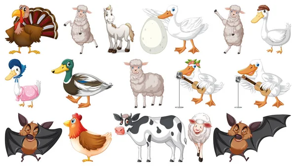 Muchos Animales Granja Sobre Fondo Blanco Ilustración — Vector de stock