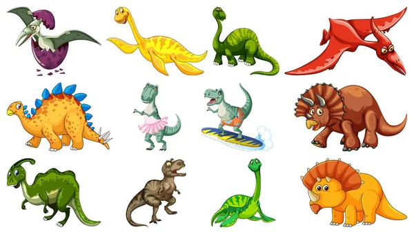 Muitos Dinossauros Fundo Branco Ilustração —  Vetores de Stock
