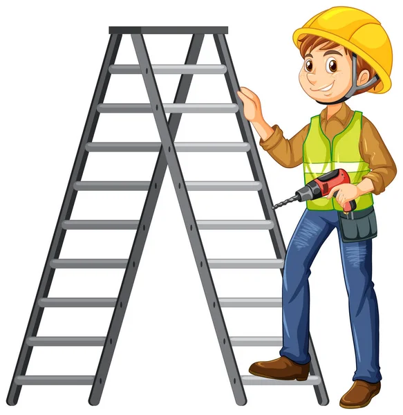 Trabajador Construcción Con Ilustración Escalera — Archivo Imágenes Vectoriales