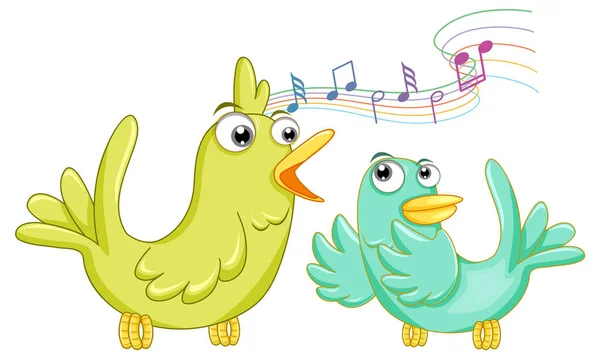 Dos Pájaros Cantando Canción Ilustración — Vector de stock