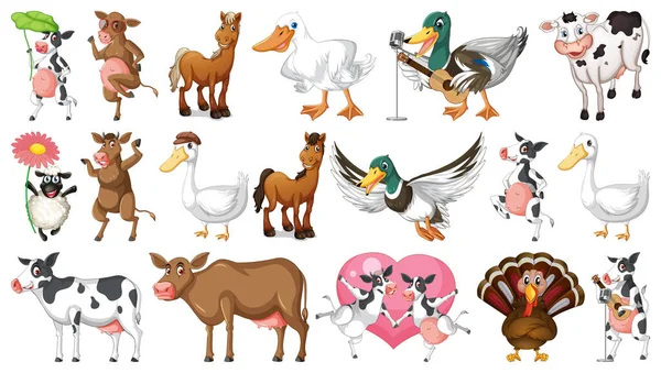 Animais Fazenda Fundo Branco Ilustração —  Vetores de Stock