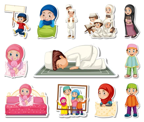 Sticker Set Islamic Religious Symbols Cartoon Characters Illustration Stockillustratie