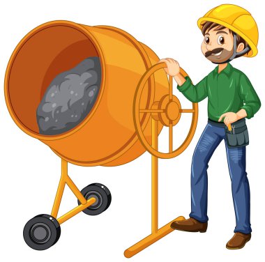 İşçi illüstrasyonuyla davulu beton karıştırma
