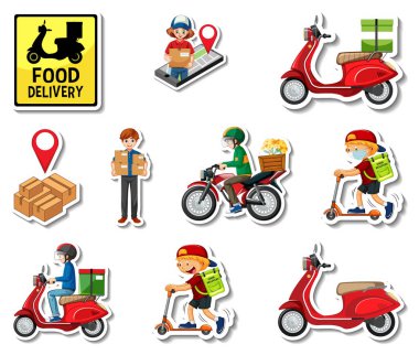 Teslimat nesneleri ve çizgi film karakterleri çizimleri etiketi