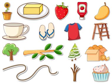 Sticker set of mixed daily objects illustration