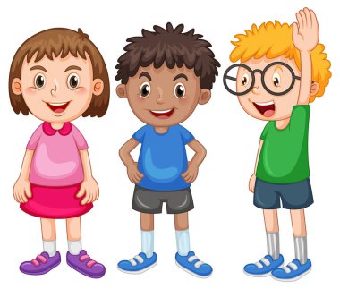 Three happy kids standing illustration