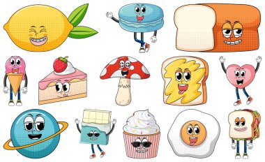 Beyaz arkaplanda klasik yemek karikatürü olan yüz ifadesi.